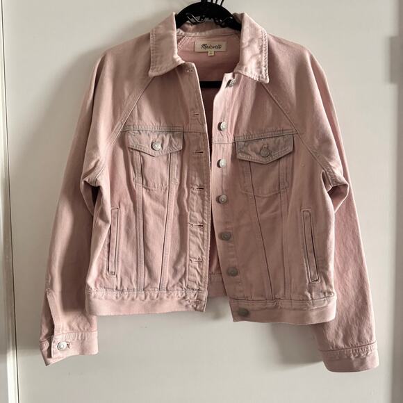 Madewell Raglan Oversized Jean Jacket Pink Collared Button-Up Long Sleeve Sz S - Picture 4 of 8